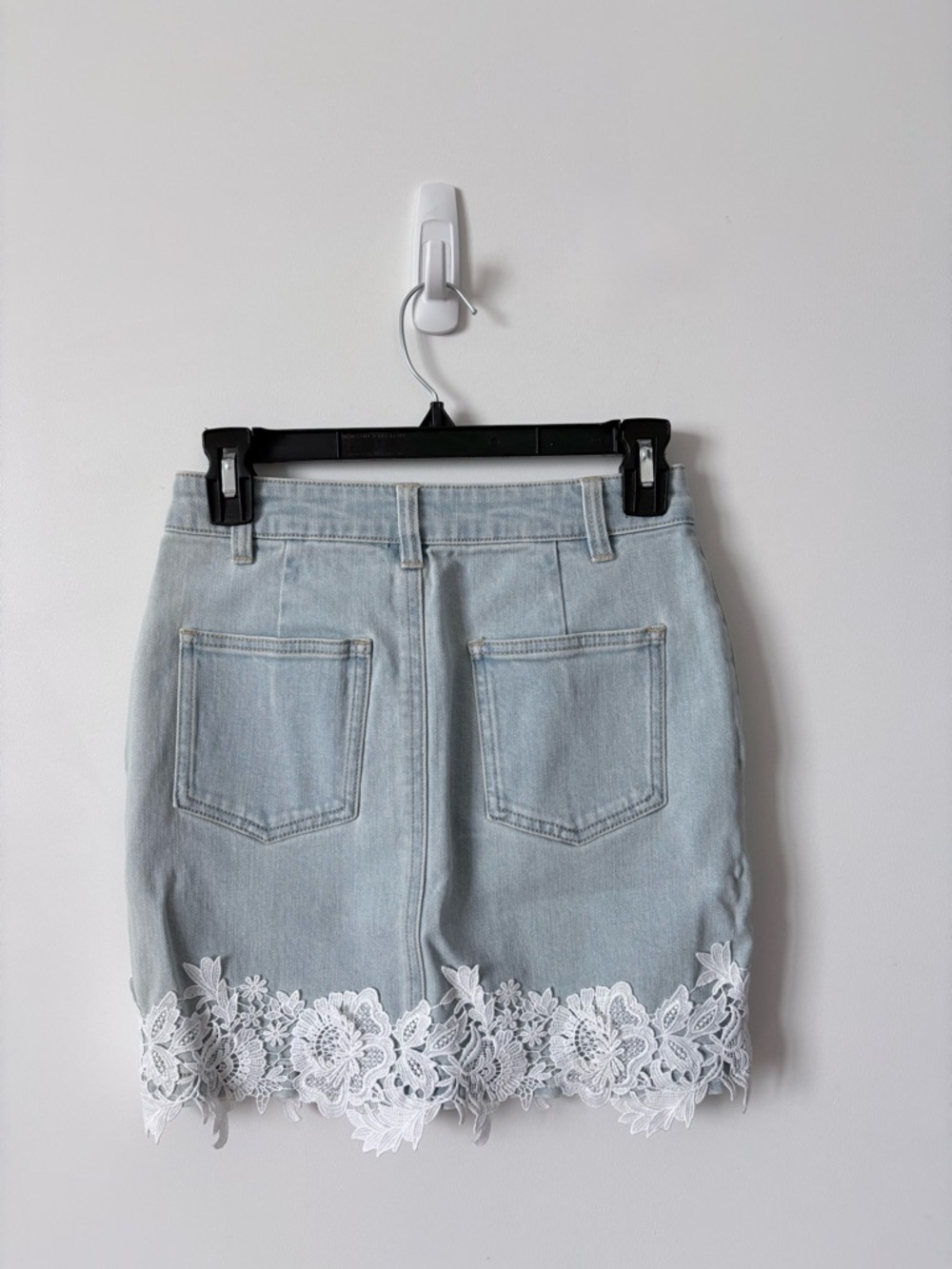 Generation Love Light Blue Denim Mini Skirt with White Lace Hem - Picture 4 of 6